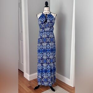 Maxi blue and white Batik print summer dress, comfortable and flattering! Size S